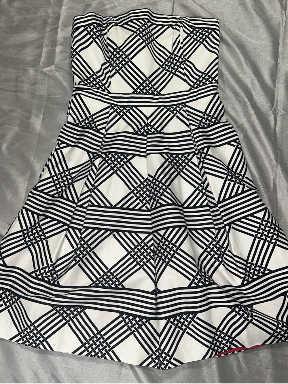 Strapless Black & White Patterned Dress